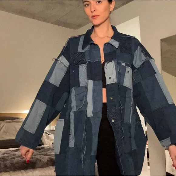 Monki Denim Patch Work Jacket M/L - Picture 7 of 13